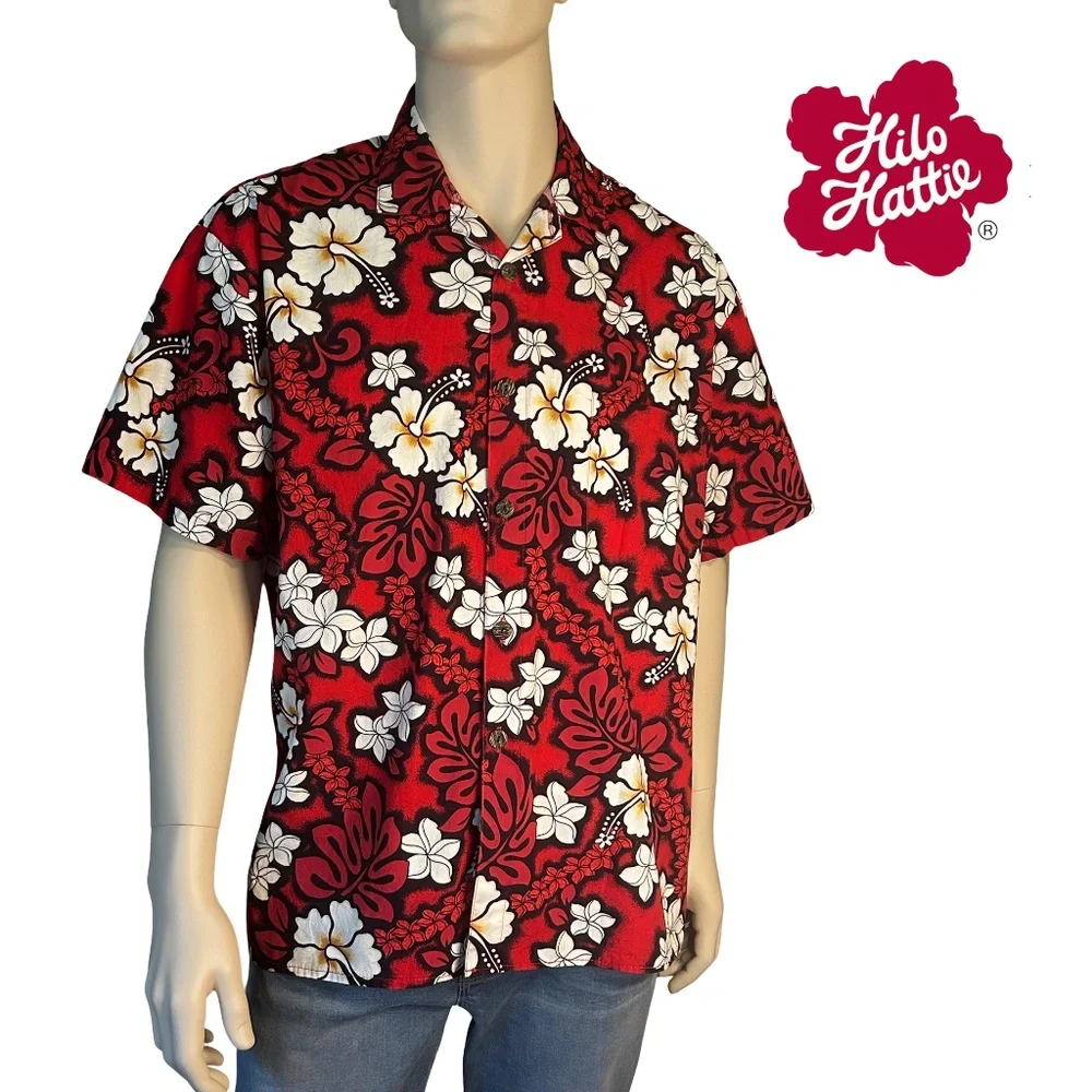 Hilo Hattie Vtg Hawaiian Tiki Shirt Full Button Front handsome colour mix NWOT - Picture 14 of 16